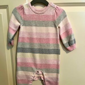 Baby Gap Pink/Gray striped sweater romper